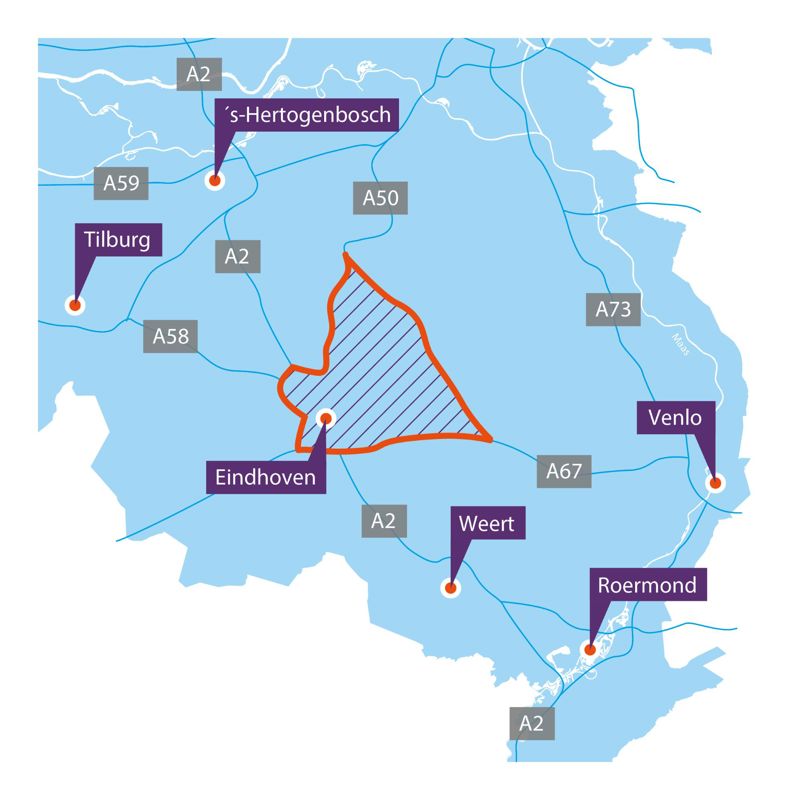 Kaart gebied Bereikbaarheidsakkoord Zuidoost Brabant